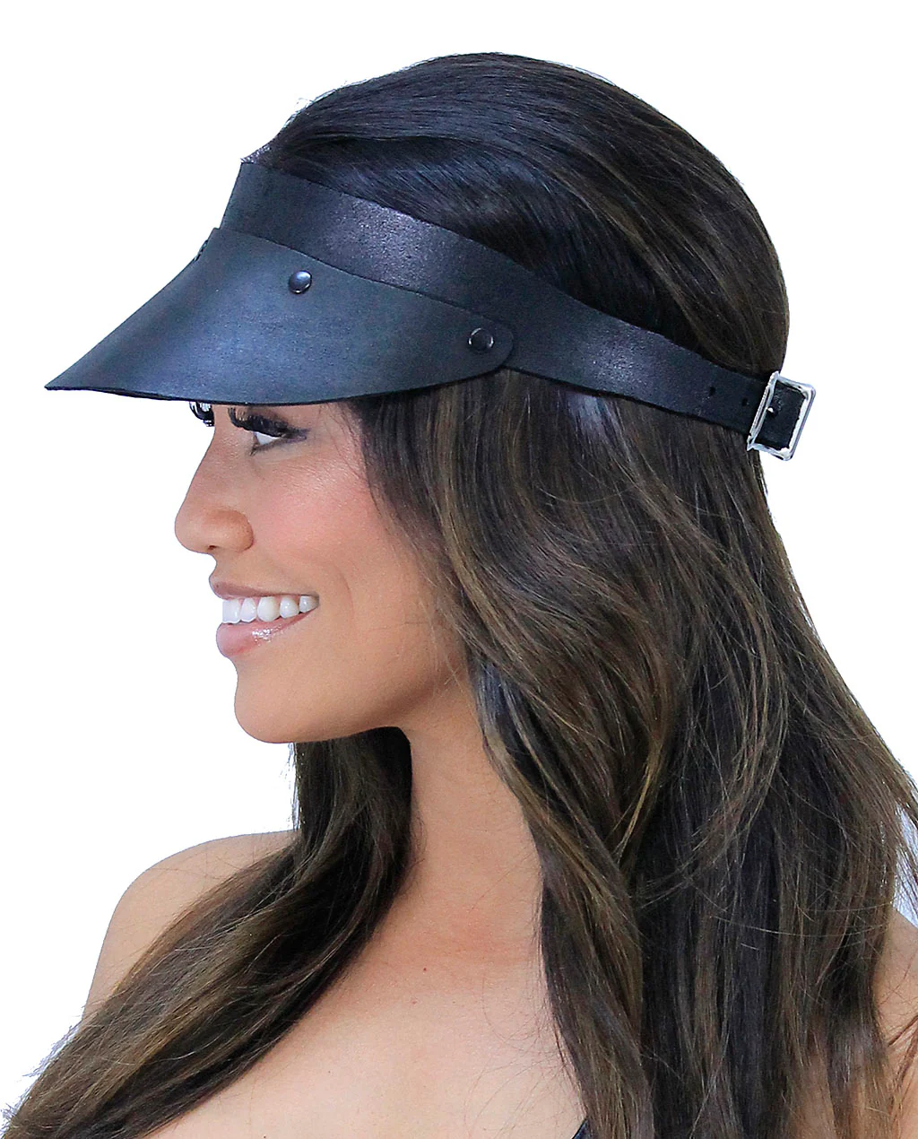 Hand Crafted Black Vintage Leather Gambler Visor #H11051VAK - Image 3