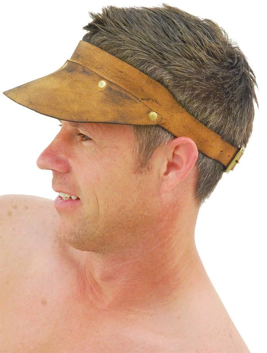 Hand Crafted Brown Vintage Leather Gambler Visor #H11052VAN - Image 2