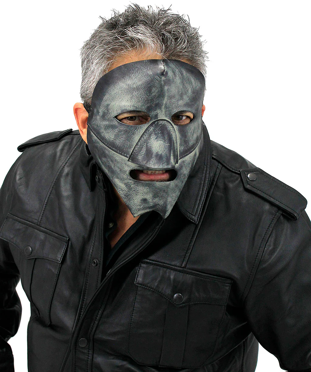 Hand Rubbed Distressed Gray Leather Mask #A2713GY - Image 3