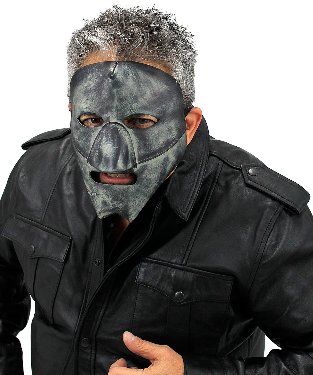 Hand Rubbed Distressed Gray Leather Mask #A2713GY - Image 4