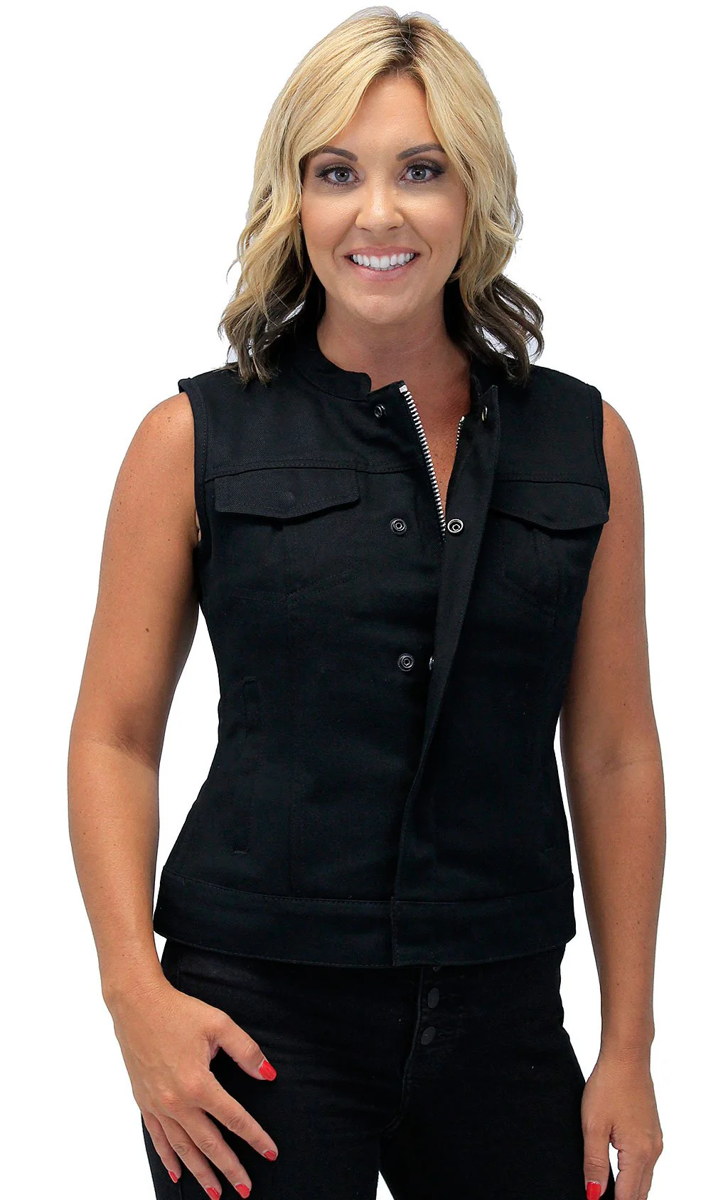 Heavy Denim Women's Biker Vest w/Easy Access Pocket #VLC518GZK - Image 4
