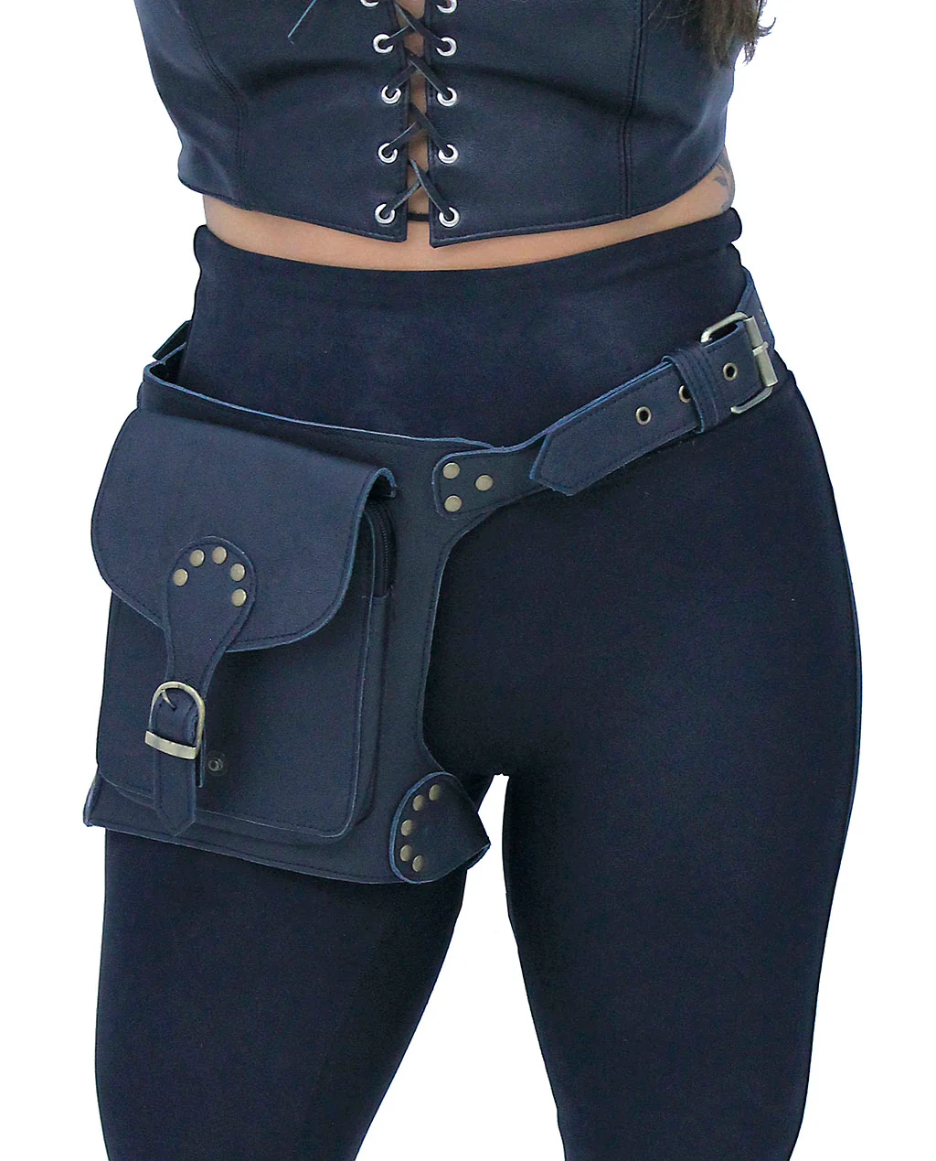 Heavy Leather Thigh Bag with Wide Buckle Straps #TB702031K