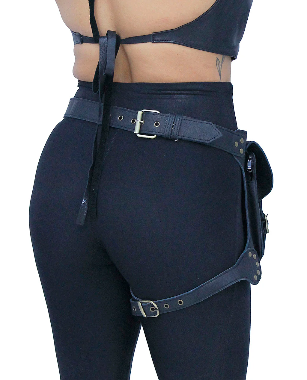Heavy Leather Thigh Bag with Wide Buckle Straps #TB702031K - Image 2