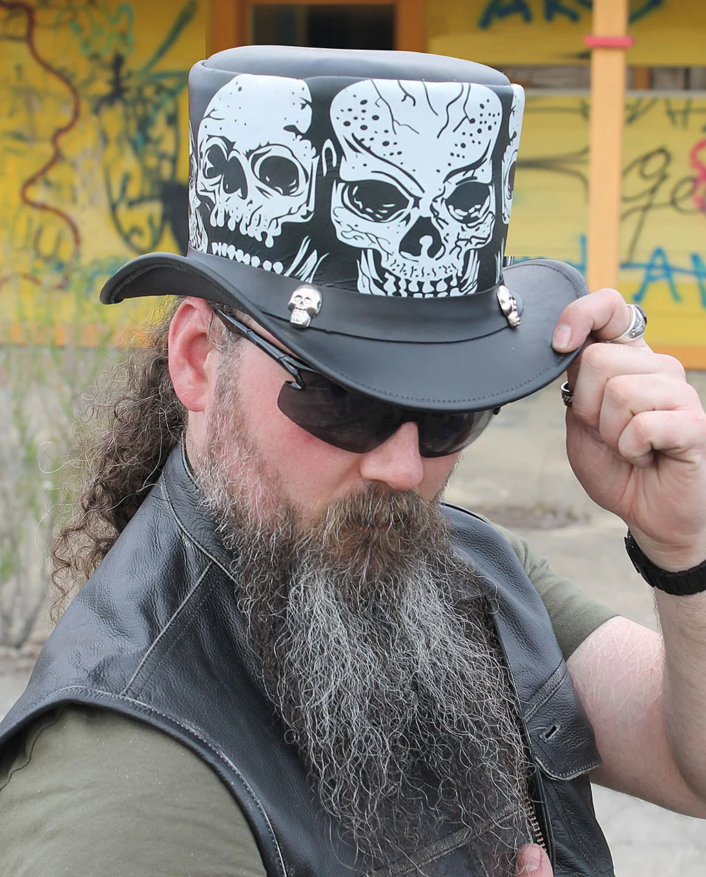 Heavy Leather Tophat with Skulls #H2210SSK - Image 3