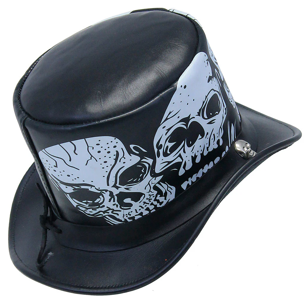 Heavy Leather Tophat with Skulls #H2210SSK - Image 4