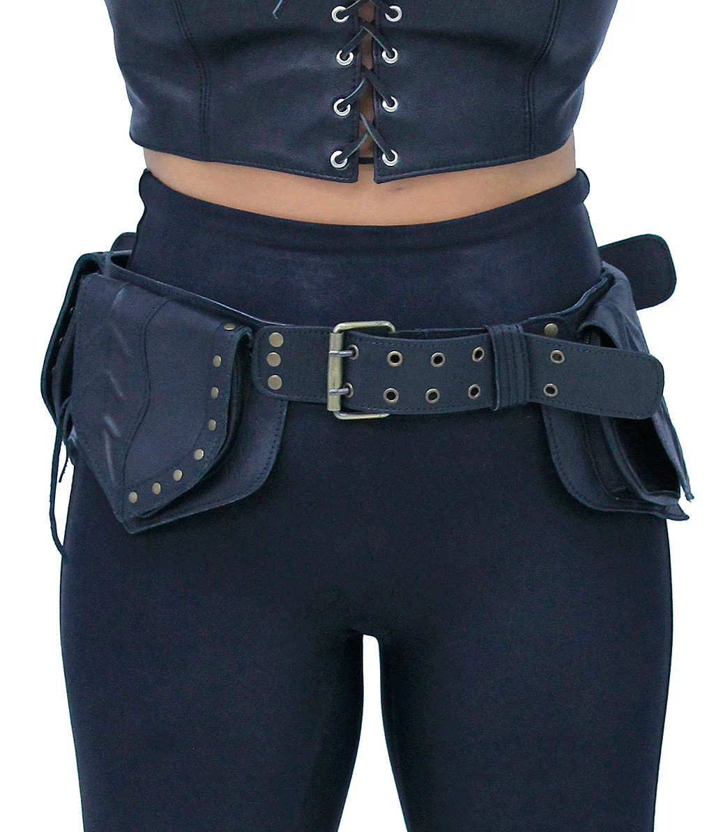 Heavy Leather Belt Bag with 3 Leaf Style Pouches #TB70242LEAF