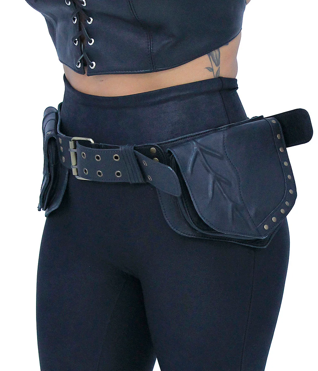 Heavy Leather Belt Bag with 3 Leaf Style Pouches #TB70242LEAF - Image 2