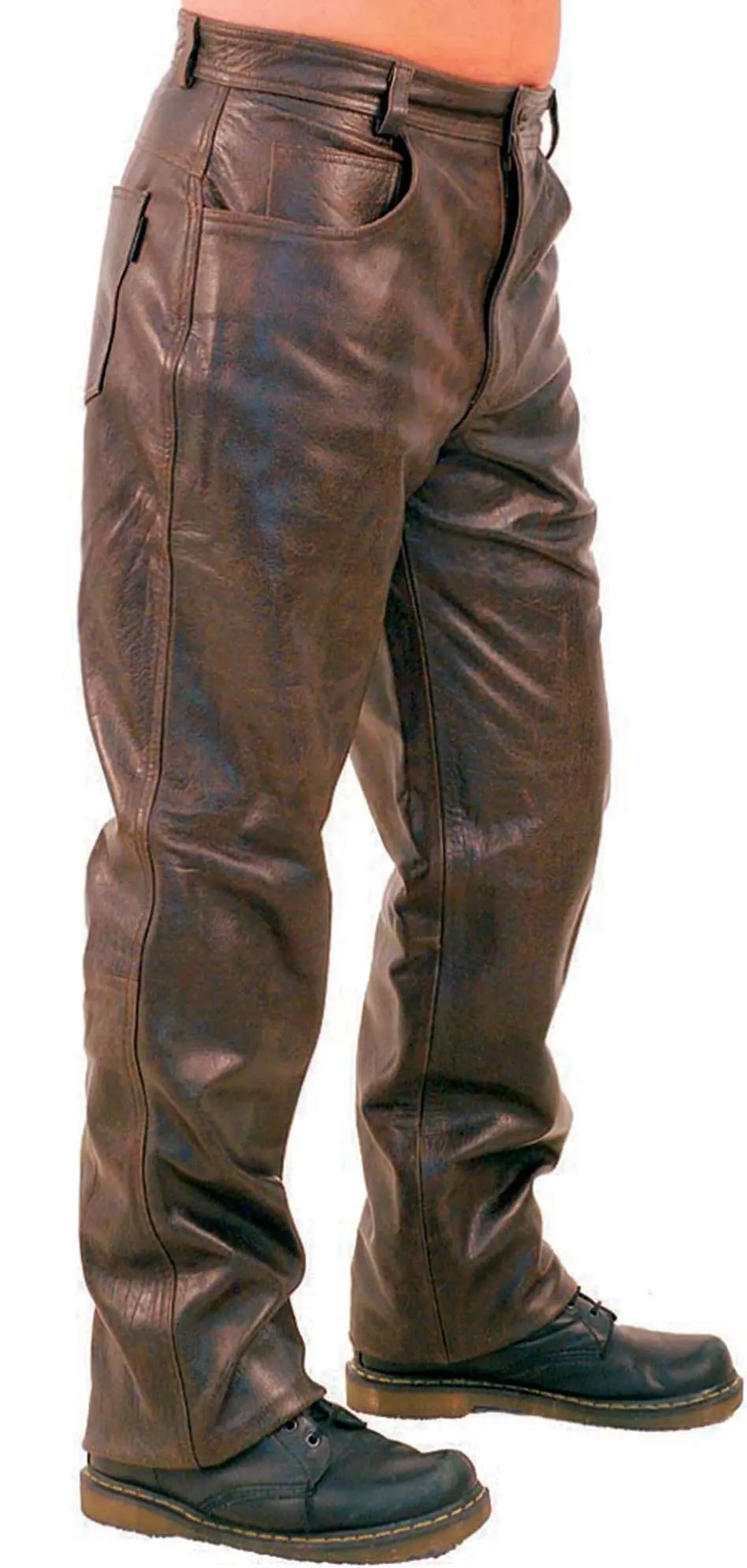 Heavy Retro Dark Brown Leather Pants #MP762N - Image 2