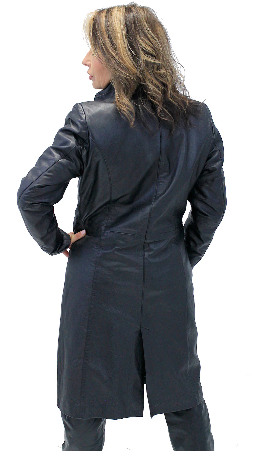 Hidden Button Long Lambskin Leather Coat For Women #L2011398ZK (S-XL) - Image 2