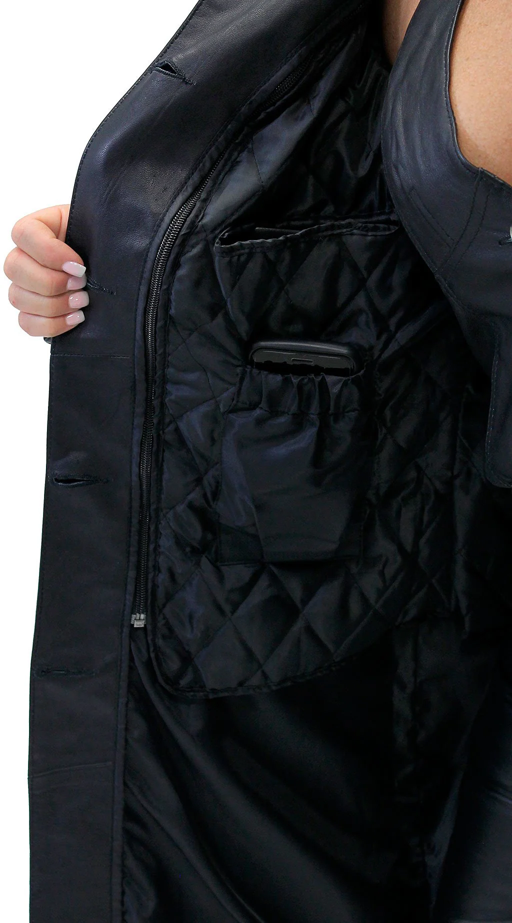 Hidden Button Long Lambskin Leather Coat For Women #L2011398ZK (S-XL) - Image 3