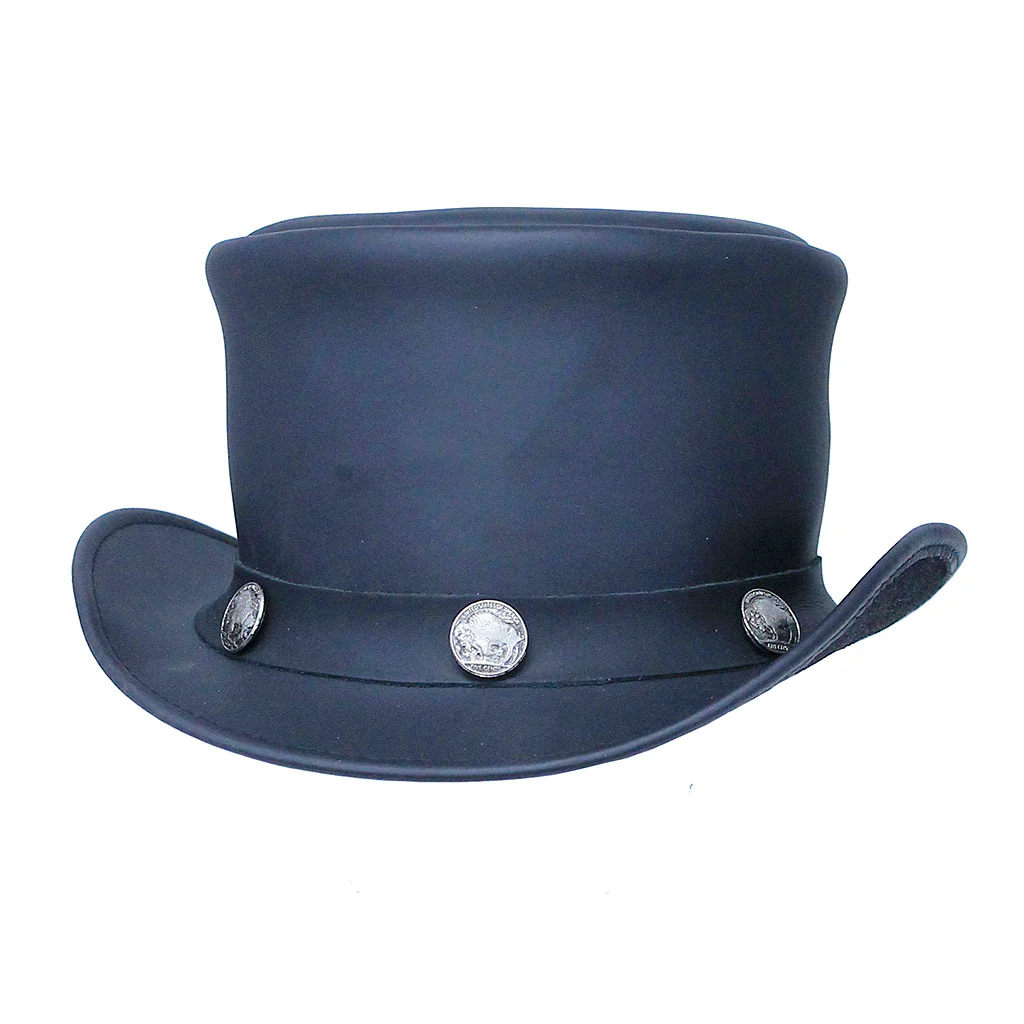 Imported Buffalo Nickel Biker Leather Top Hat #H9229BUFK - Image 5