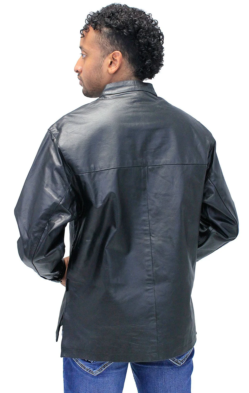 Men's Lace Up Leather Pullover Shirt Jacket #MS2013LK (S,M,2X,3X) - Image 2