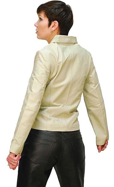 Ladies Cream Colored Leather Zip Jacket #L21051W (S-M) - Image 2
