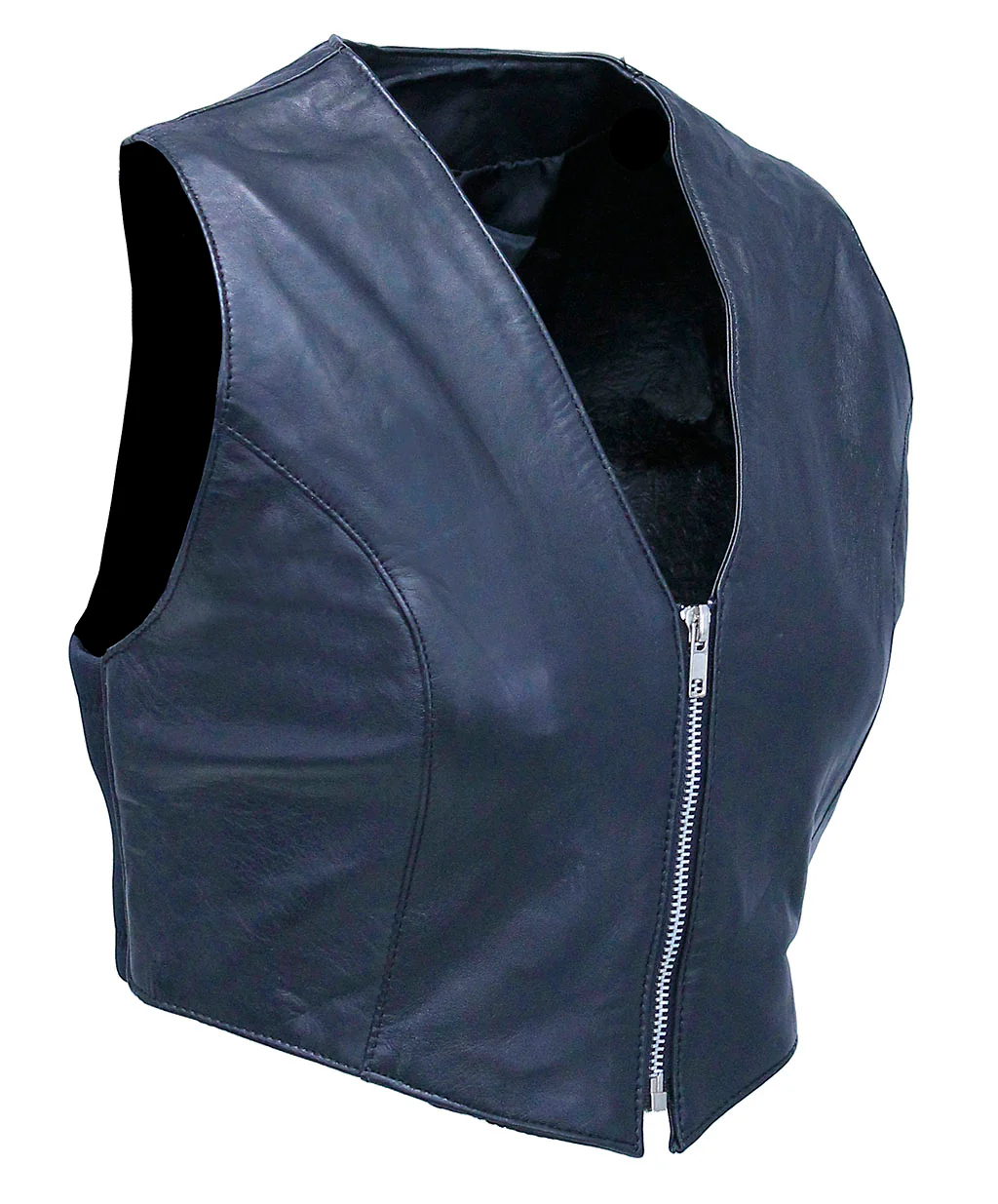 Lambskin Leather V-Neck Zip Crop Vest #VL3026ZK (XS-XL) - Image 4