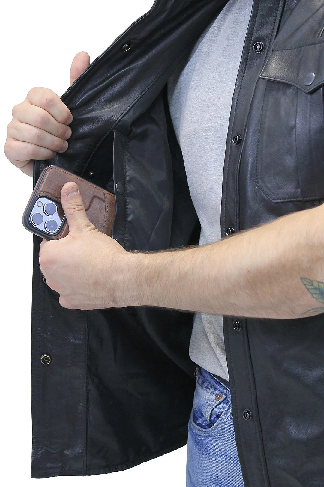Lambskin Short Sleeve Uniform Leather Shirt #MS2300K - Image 4
