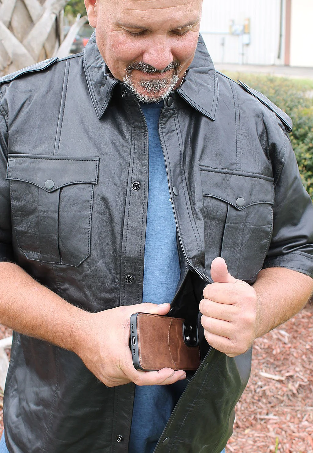 Lambskin Short Sleeve Uniform Leather Shirt #MS2300K - Image 5