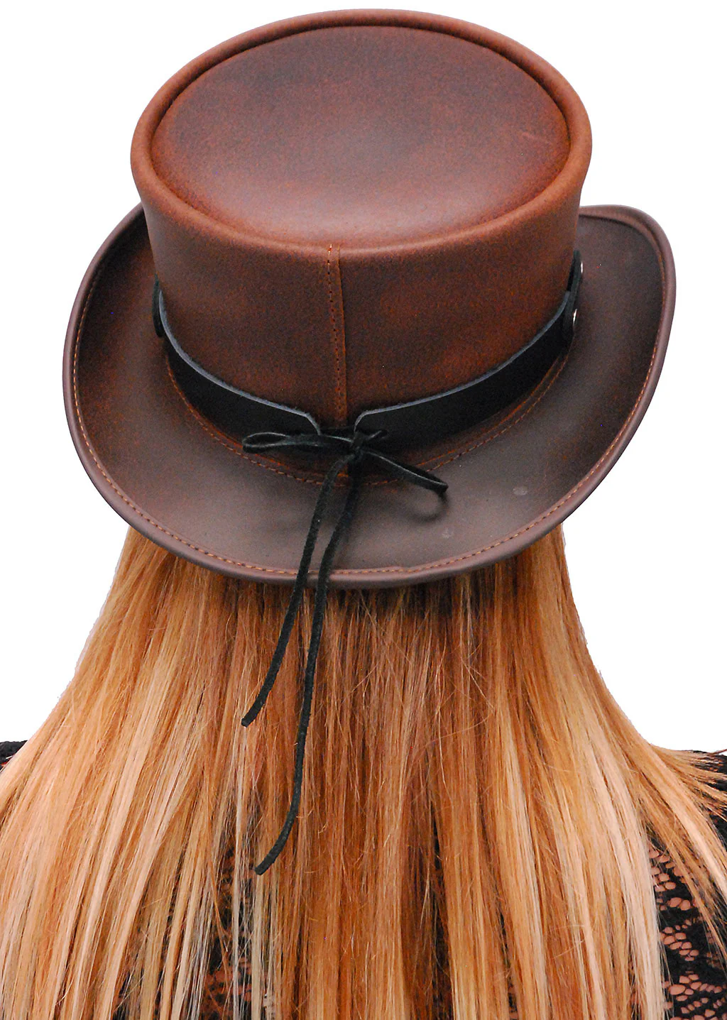 Large Front Feathers on Black Leather Hatband #HB-XFEATHER () - Image 4