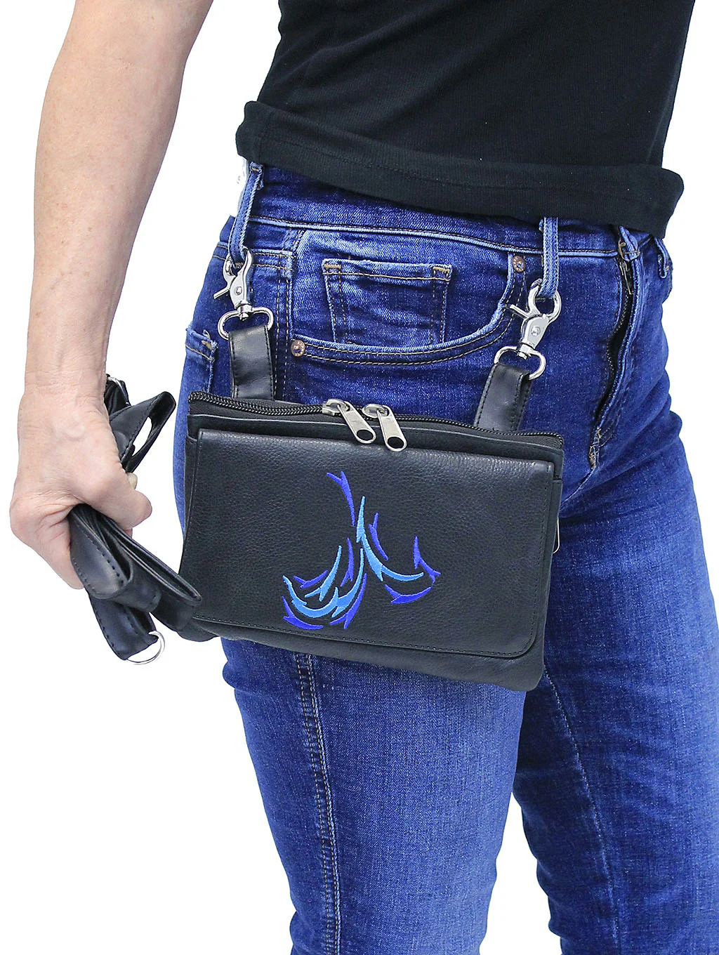 Large Leather Double Clip Pouch w/Strap #PKK57330K (20) - Image 3