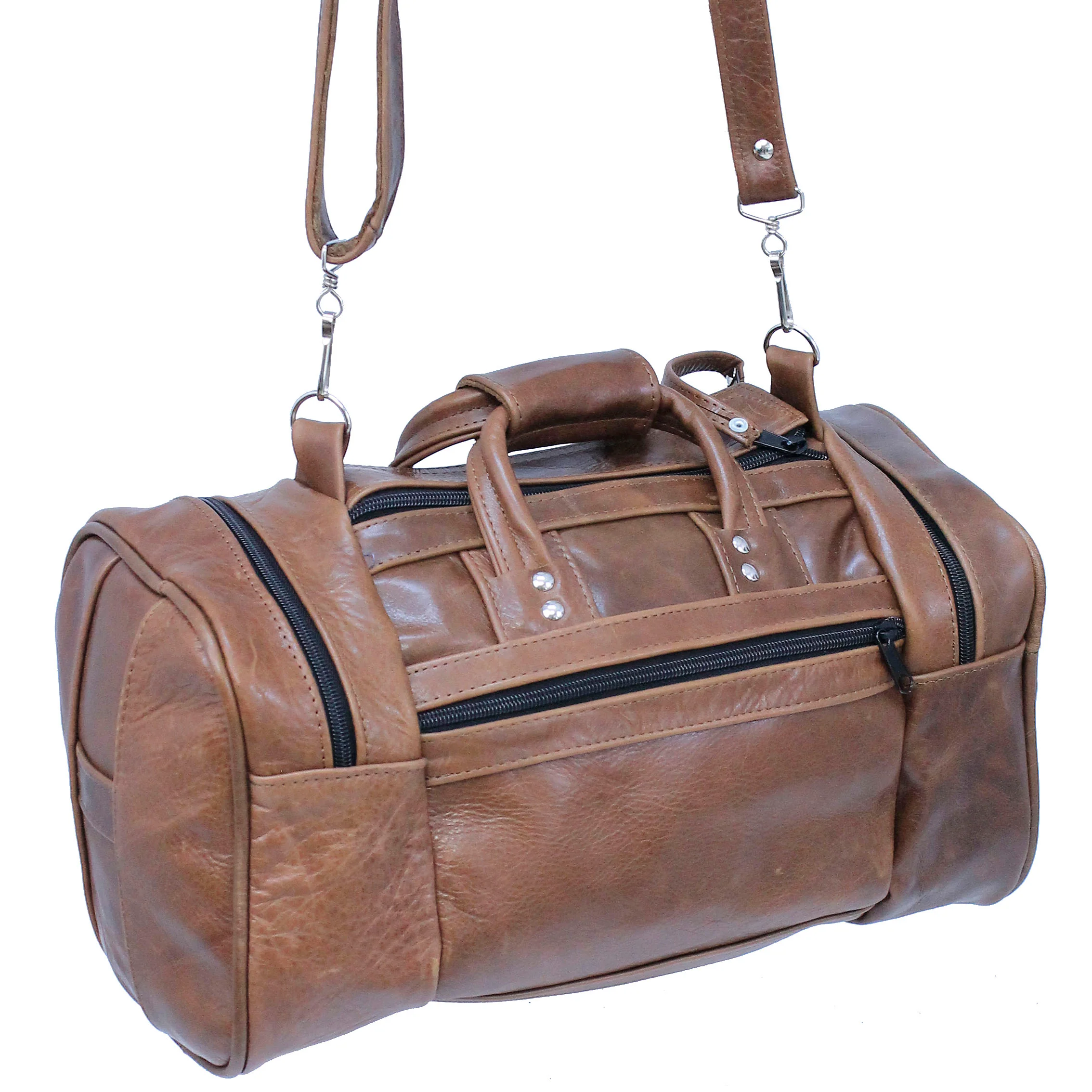 Large Size Vintage Brown Leather Travel Duffel Bag #P3102DN - Image 3