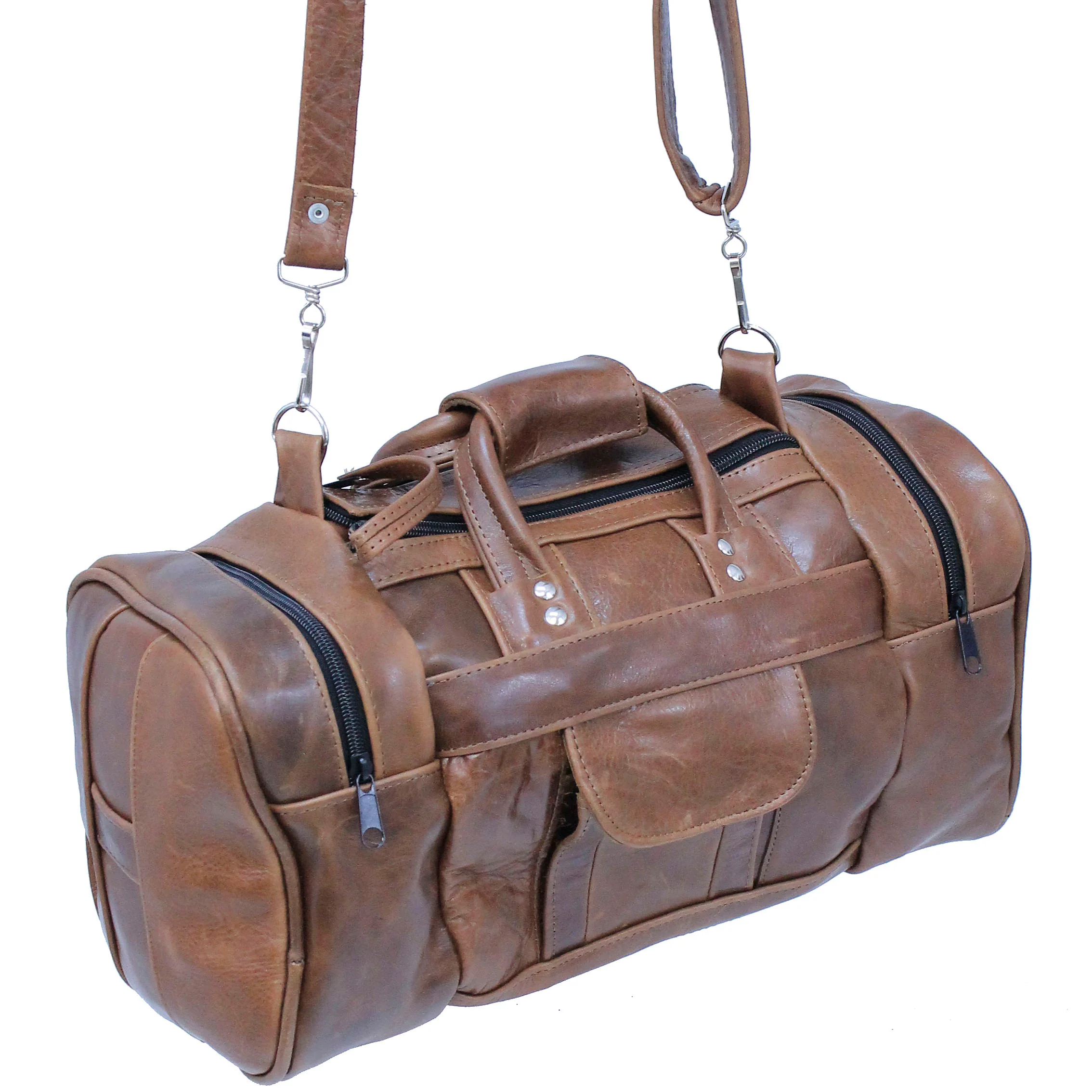 Large Size Vintage Brown Leather Travel Duffel Bag #P3102DN - Image 4