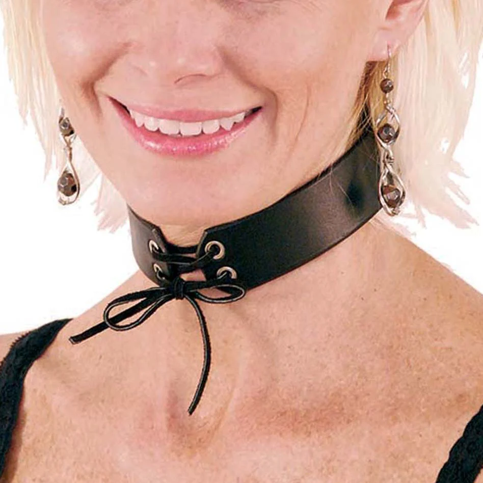 Leather Lace-Up Leather Choker #N9071LK