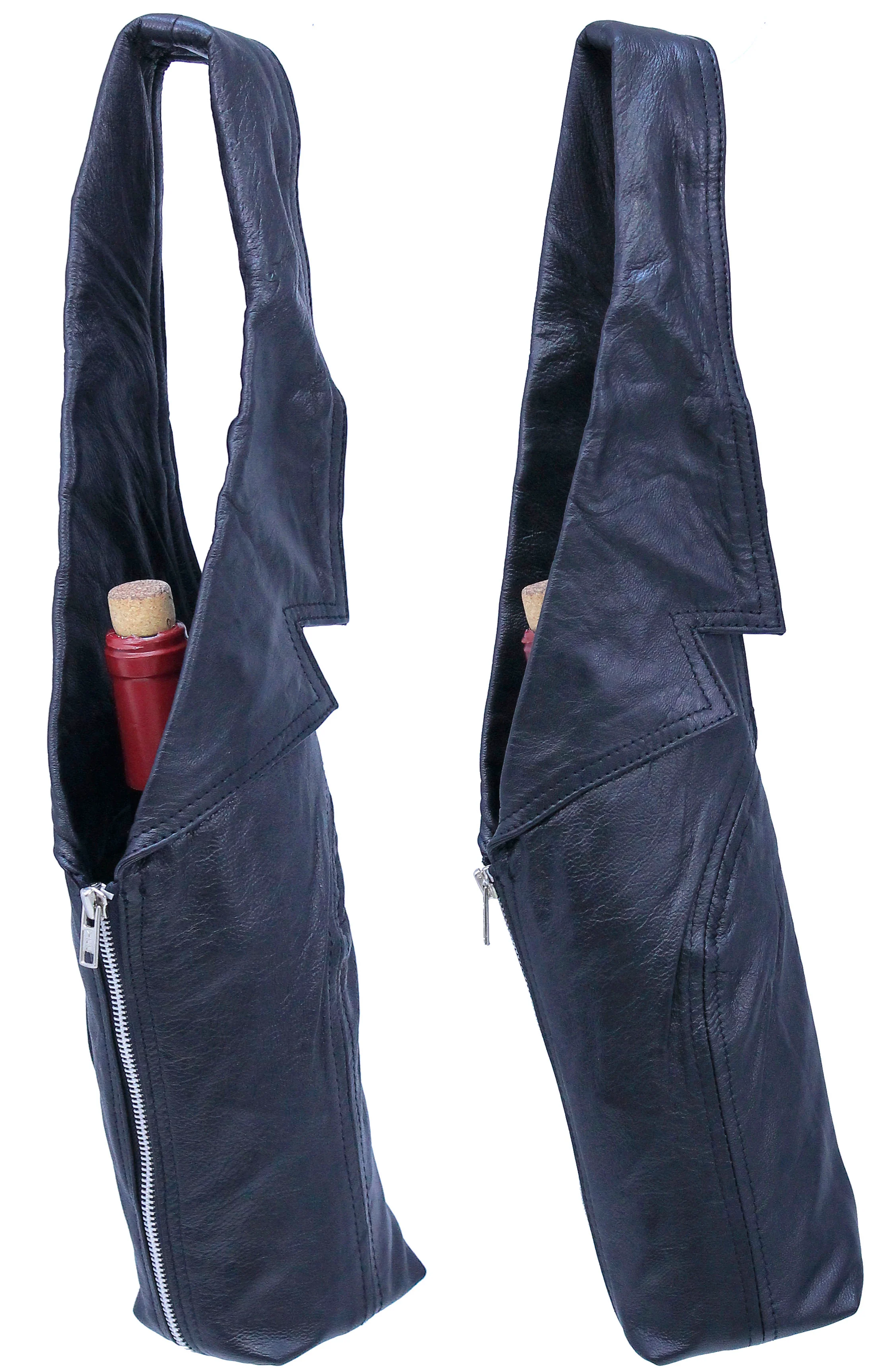 Leather Vest Wine Bottle Carrier Bag Tote #P251104WINE - Image 3