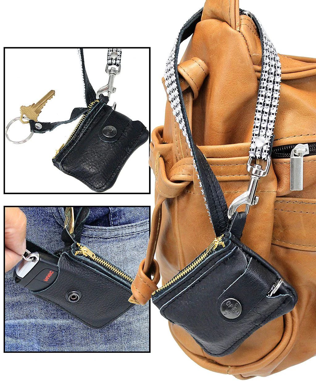 Leather Key Fob Case w/Crystal Wrist Strap #AC22063XZC () - Image 5