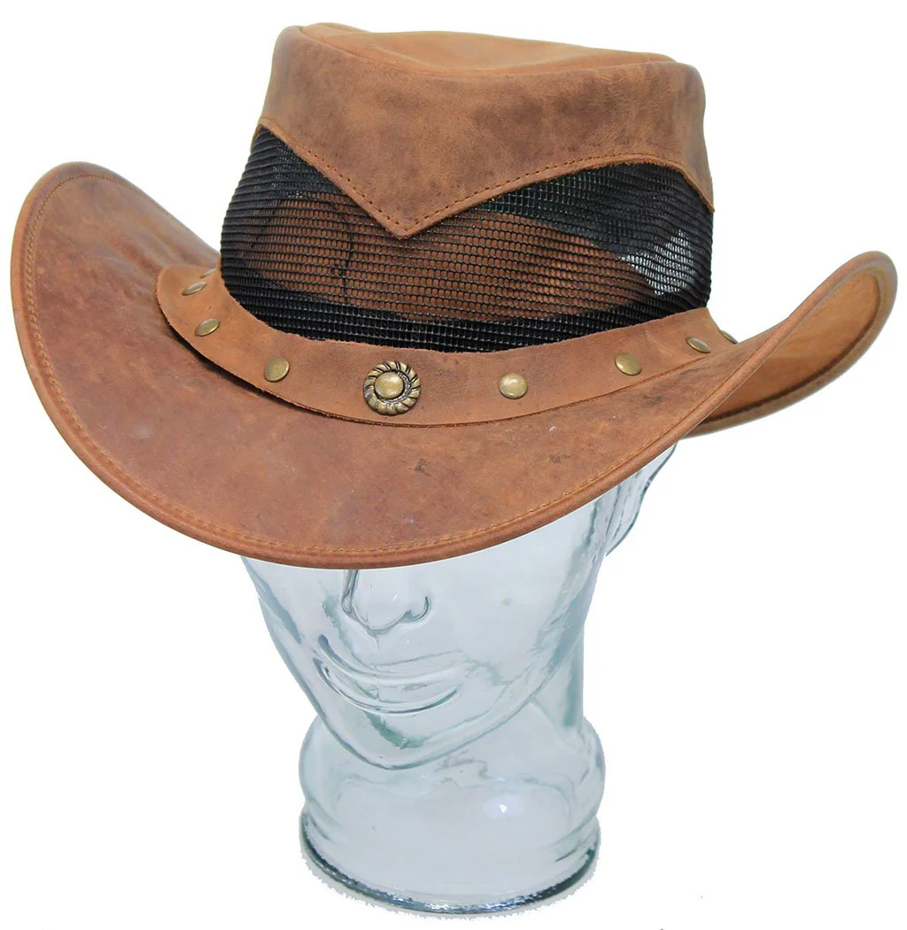Leather & Nylon Mesh Crushable Outback Hat #H92151RVT - Image 3