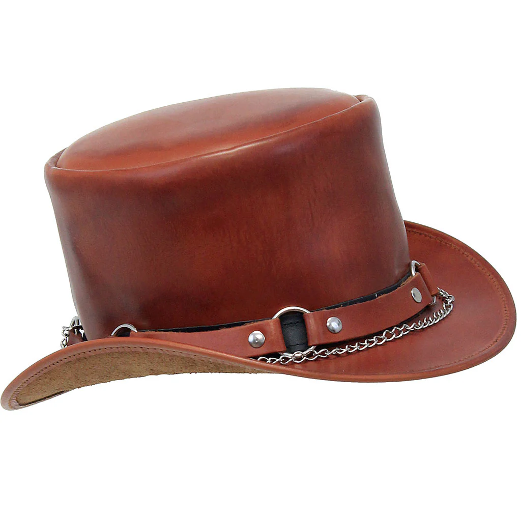 Light Brown Leather Tophat w/Chains & Rings #H2209RCN () - Image 5