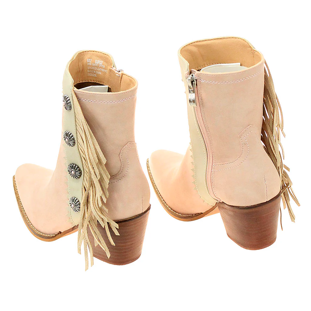 6" Light Pink Western Ankle Boots with Fringe & Conchos #BLC10FPI-GIZ6 - Image 2