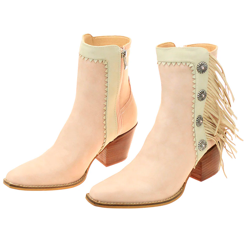 6" Light Pink Western Ankle Boots with Fringe & Conchos #BLC10FPI-GIZ6 - Image 3