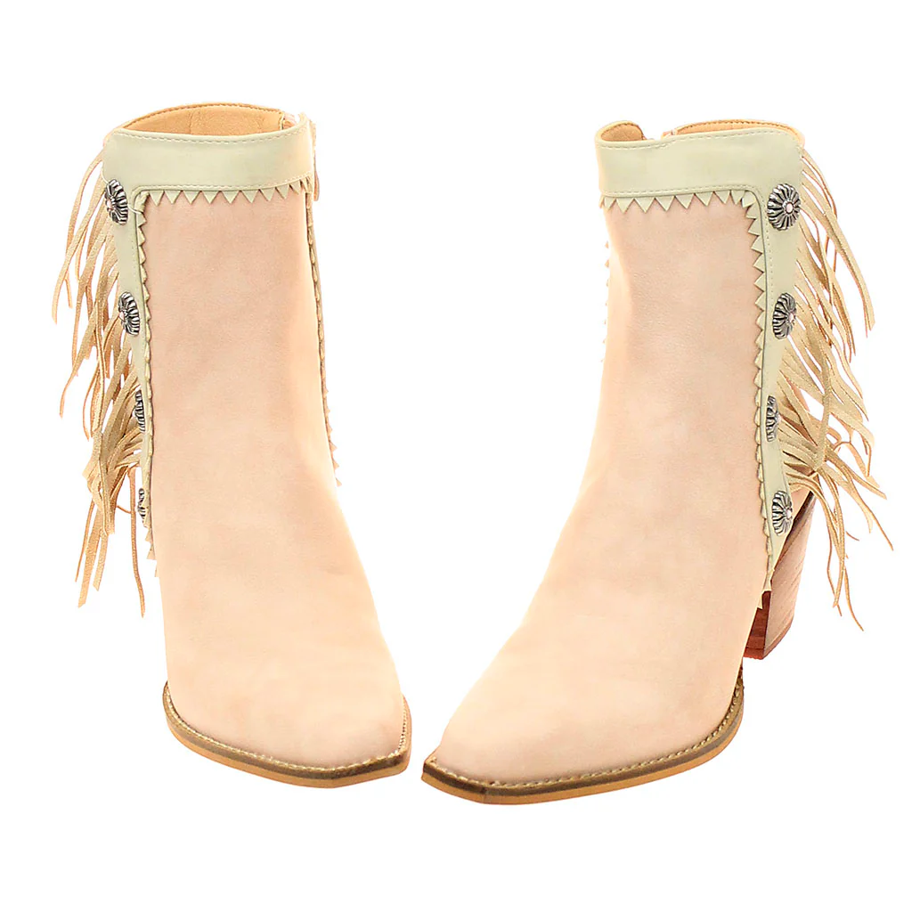 6" Light Pink Western Ankle Boots with Fringe & Conchos #BLC10FPI-GIZ6 - Image 4