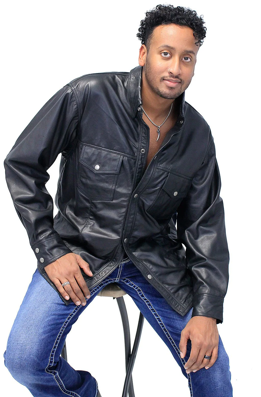 Lightweight Snap Up Leather Shirt #MS777P - Image 5