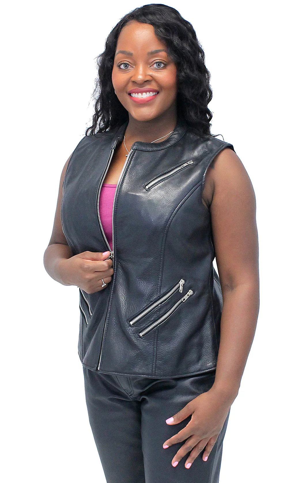 Long 6 Zipper Ultra Premium Leather Concealed Pocket Vest #VL512ZZK - Image 4