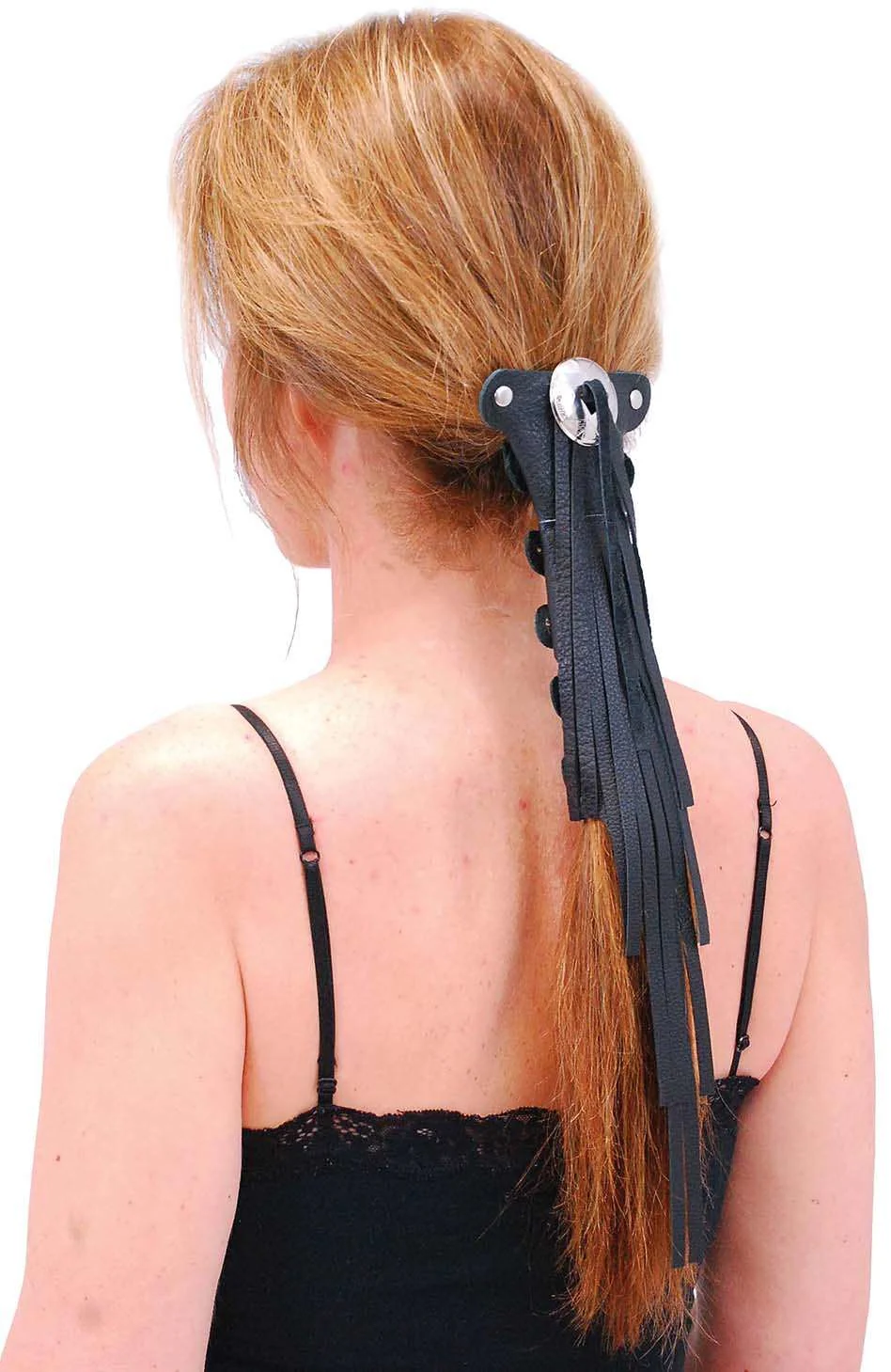 Long (8 Inch) Fringed Leather Hair Tube #AHW13113FK - Image 2