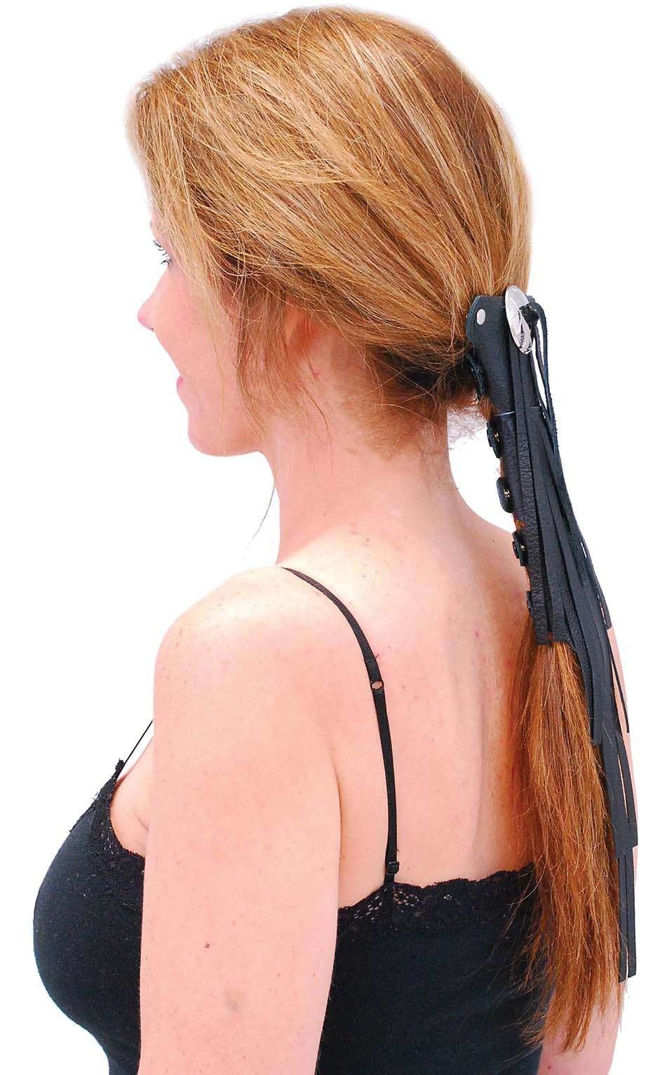Long (8 Inch) Fringed Leather Hair Tube #AHW13113FK - Image 3