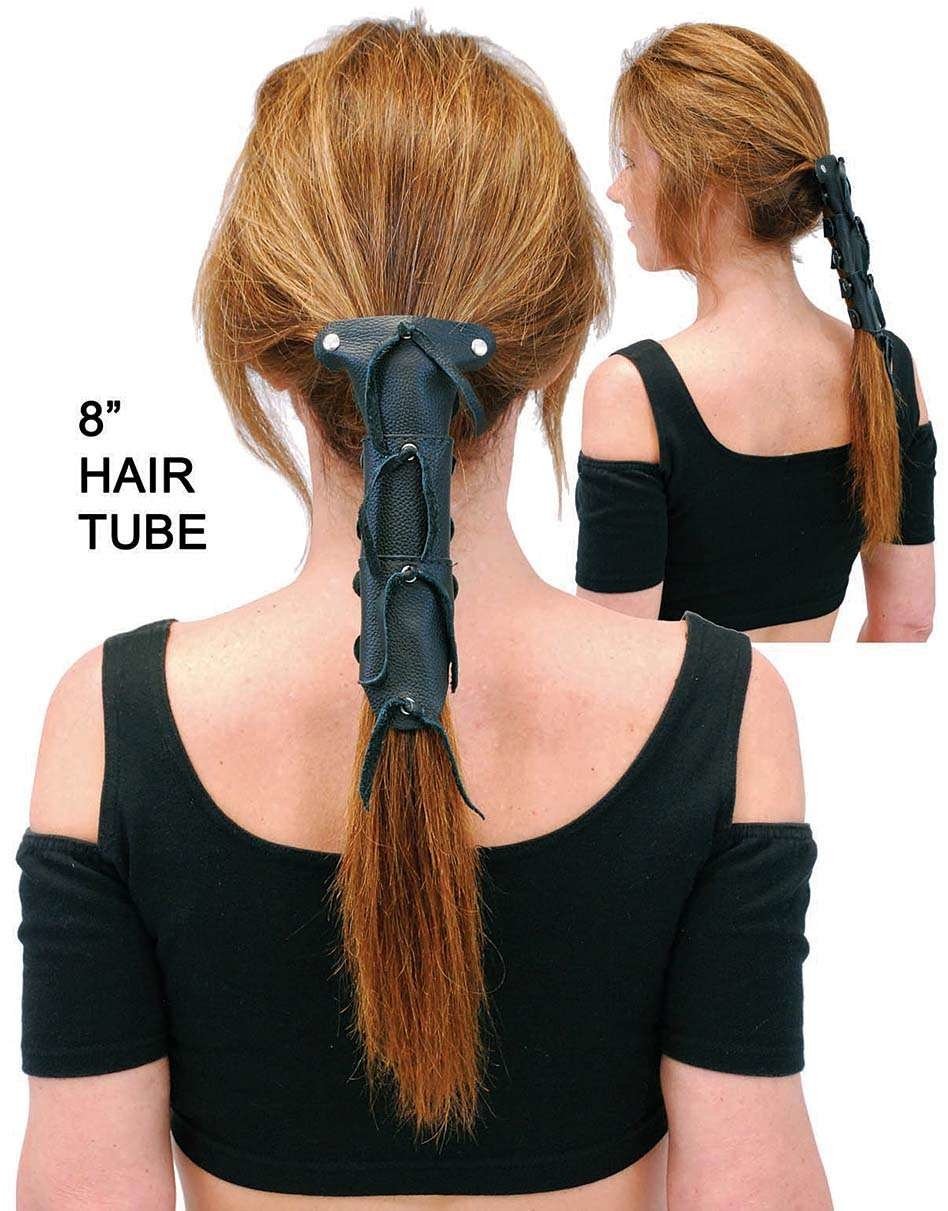 8" Long Black Leather Hair Tube #AHW0092K