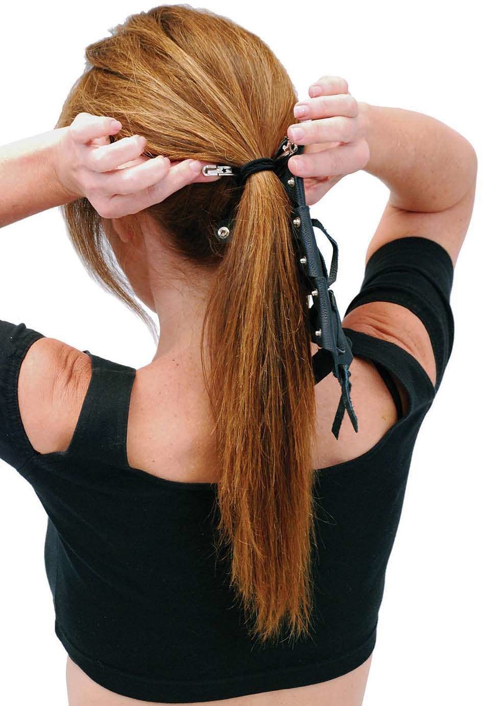 8" Long Black Leather Hair Tube #AHW0092K - Image 2