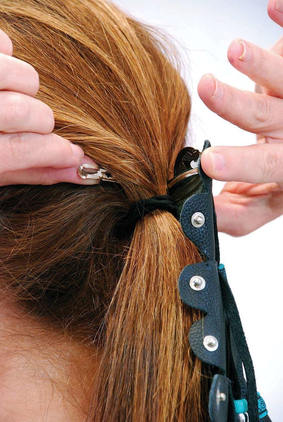 Extra Long Turquoise Beaded Black Leather Hair Tube #AHW6543FBT - Image 2