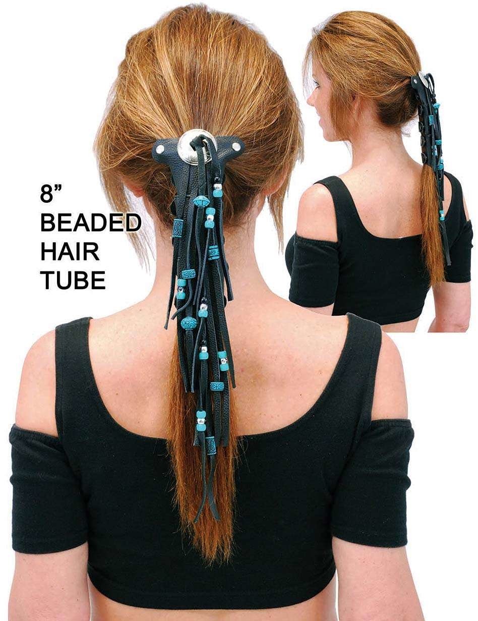 8" Long Turquoise Beaded Hair Tube #AHW654FBT