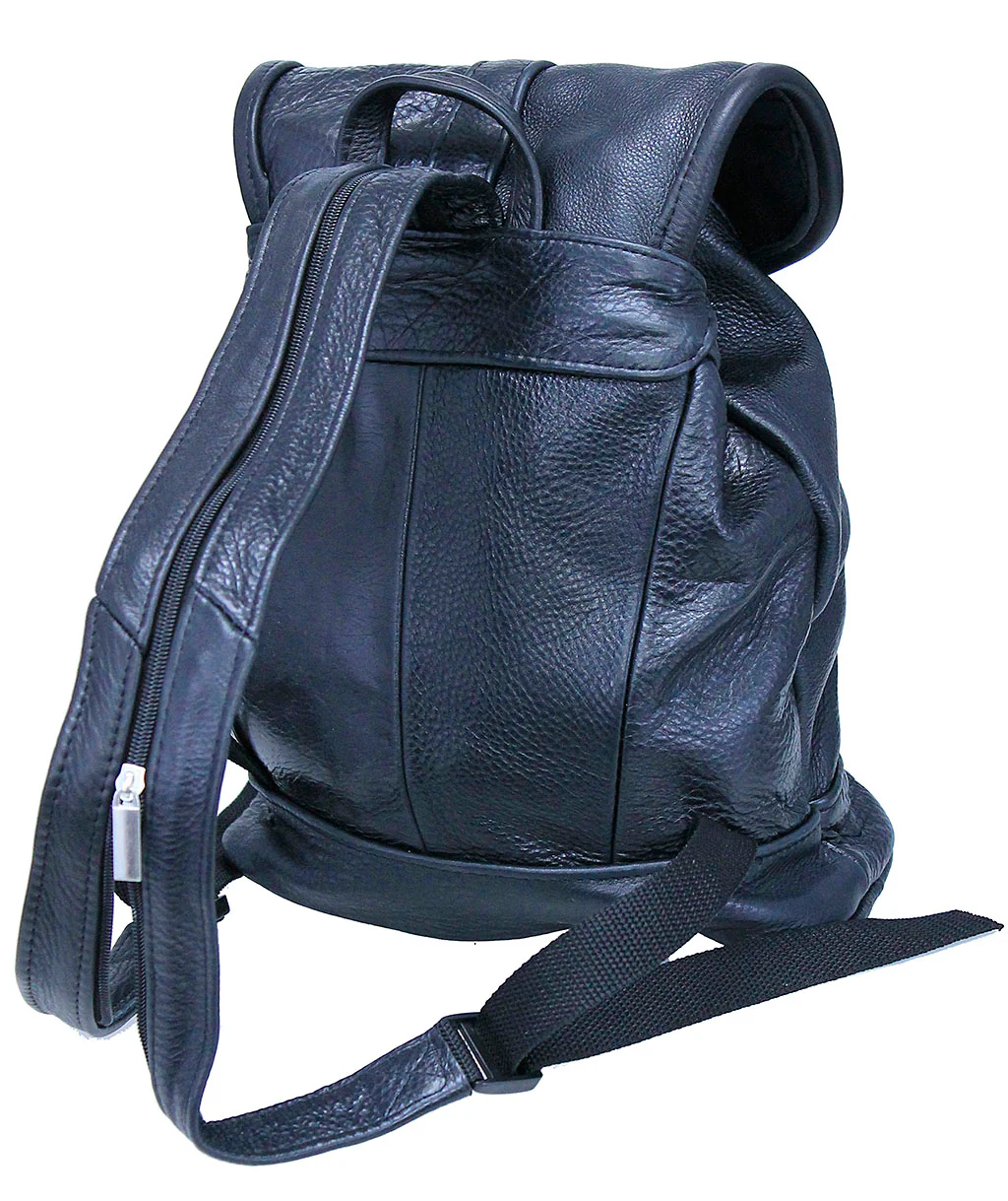 Medium Black Leather Backpack Handbag #BP556K - Image 3