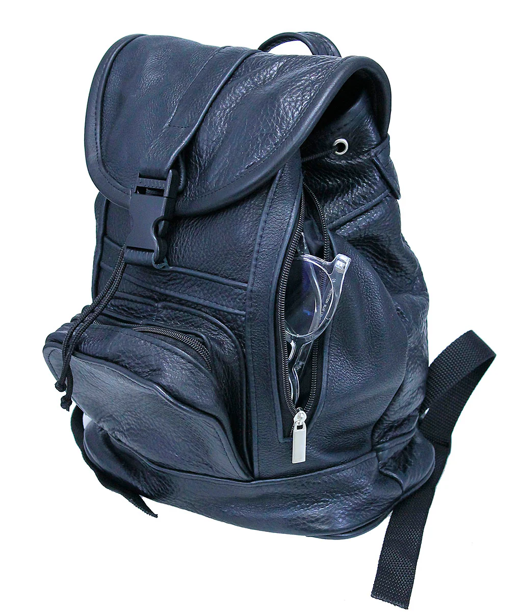 Medium Black Leather Backpack Handbag #BP556K - Image 4