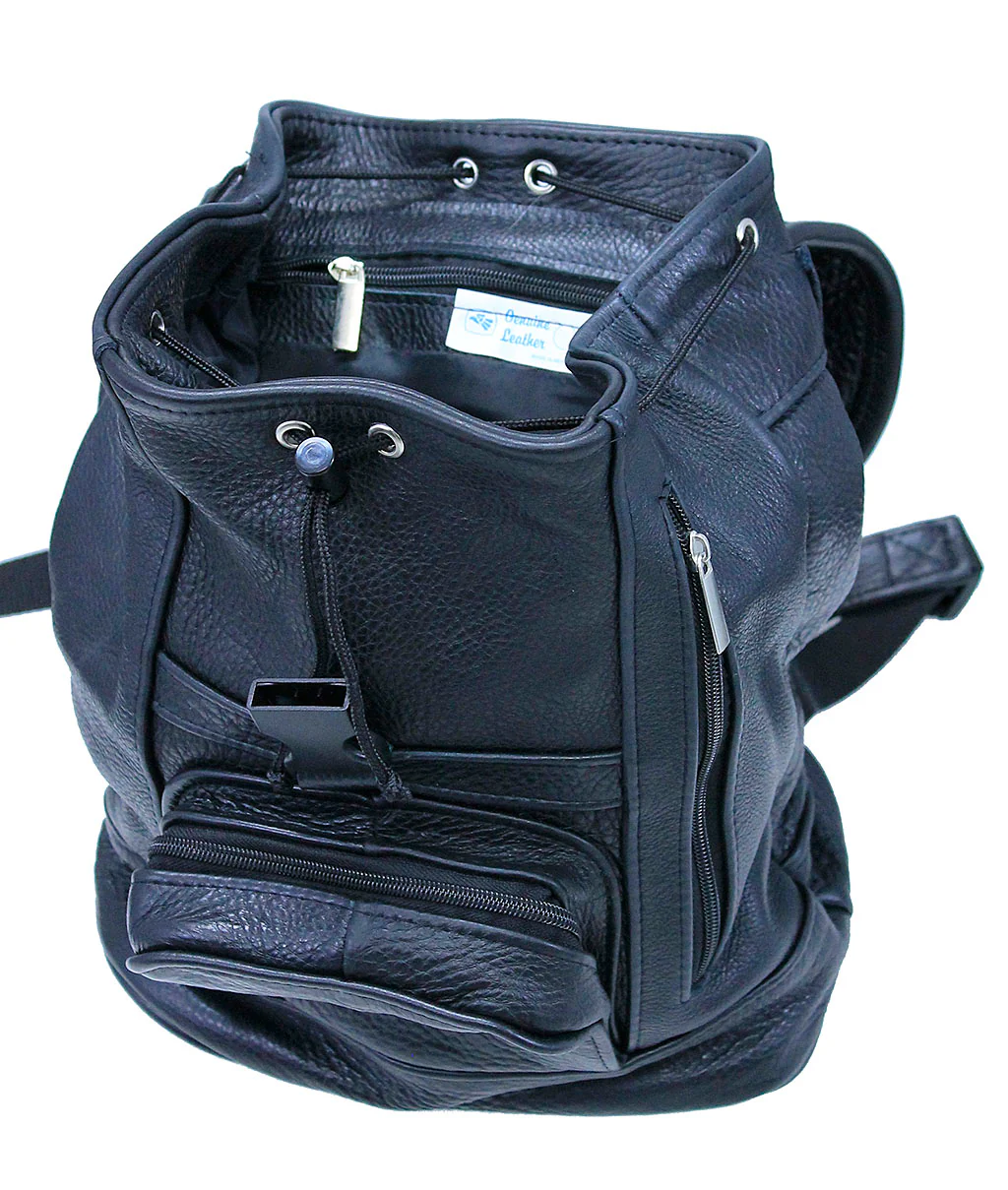 Medium Black Leather Backpack Handbag #BP556K - Image 6