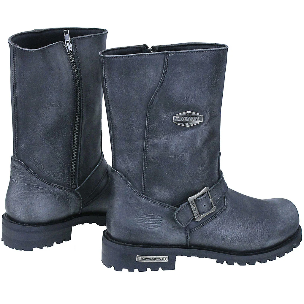 Men's Antiqued Gray Engineer Leather Biker Boots #BM100013GY () - Image 2