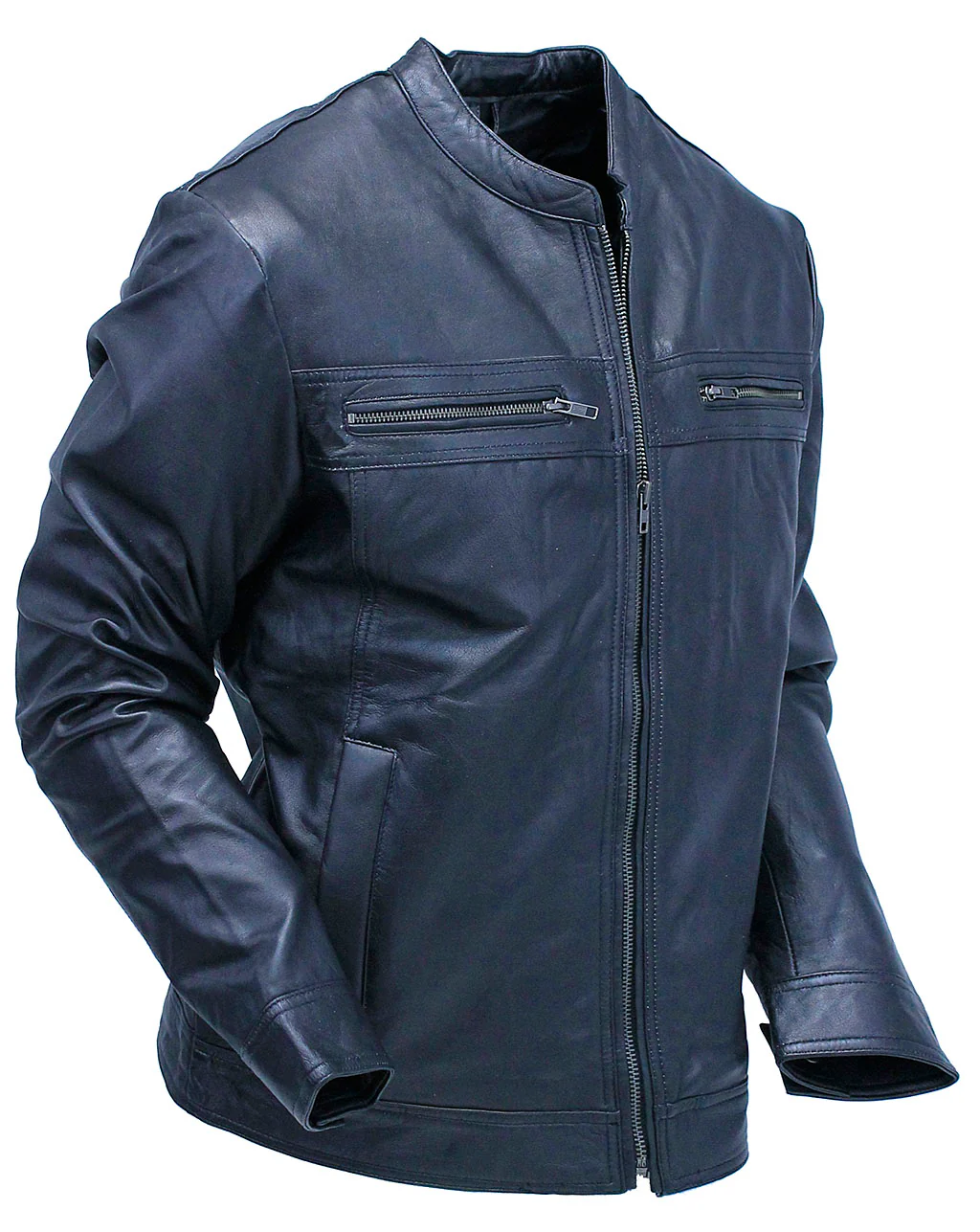 Men's Black Lightweight Leather Motorcycle Jacket #M69240K - Image 3