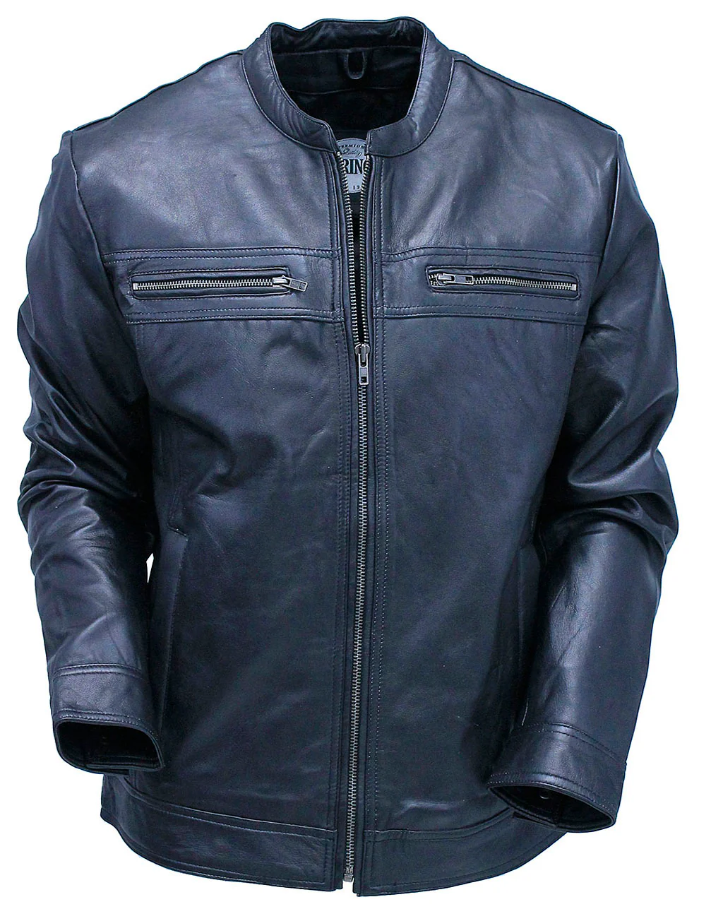 Men's Black Lightweight Leather Motorcycle Jacket #M69240K - Image 6