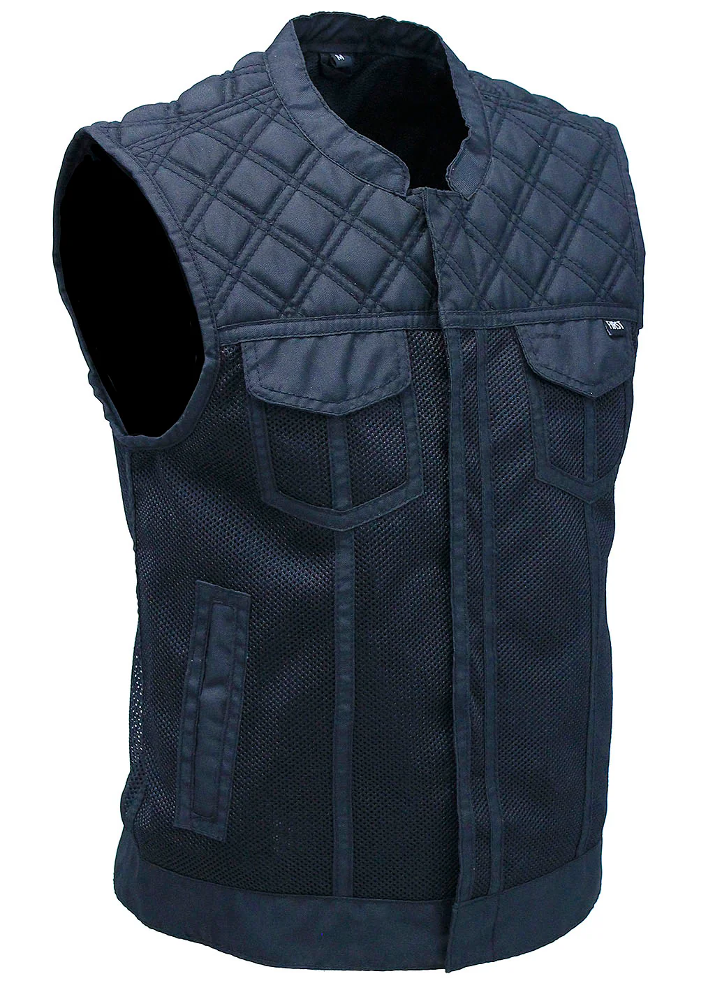 Black Men's Moto Mesh Quilted Club Vest #VMC6930QVK
