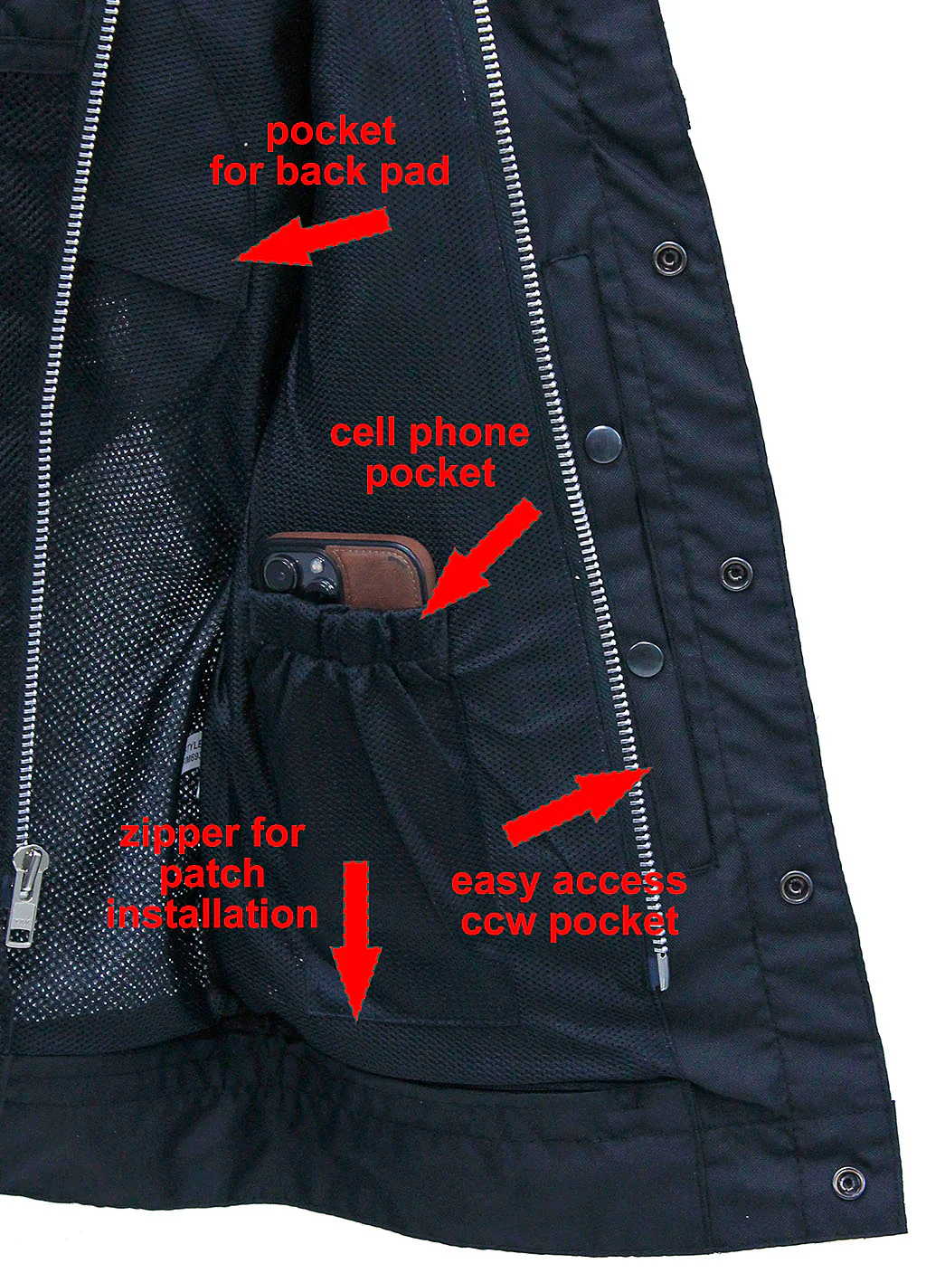 Black Men's Moto Mesh Quilted Club Vest #VMC6930QVK - Image 2