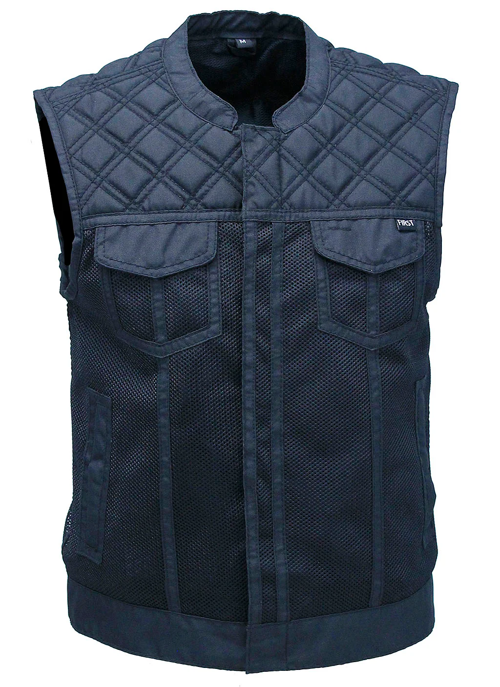 Black Men's Moto Mesh Quilted Club Vest #VMC6930QVK - Image 4