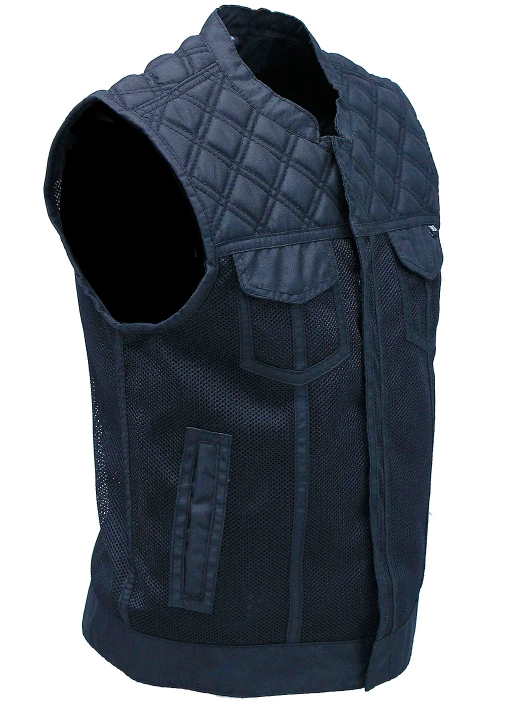 Black Men's Moto Mesh Quilted Club Vest #VMC6930QVK - Image 5